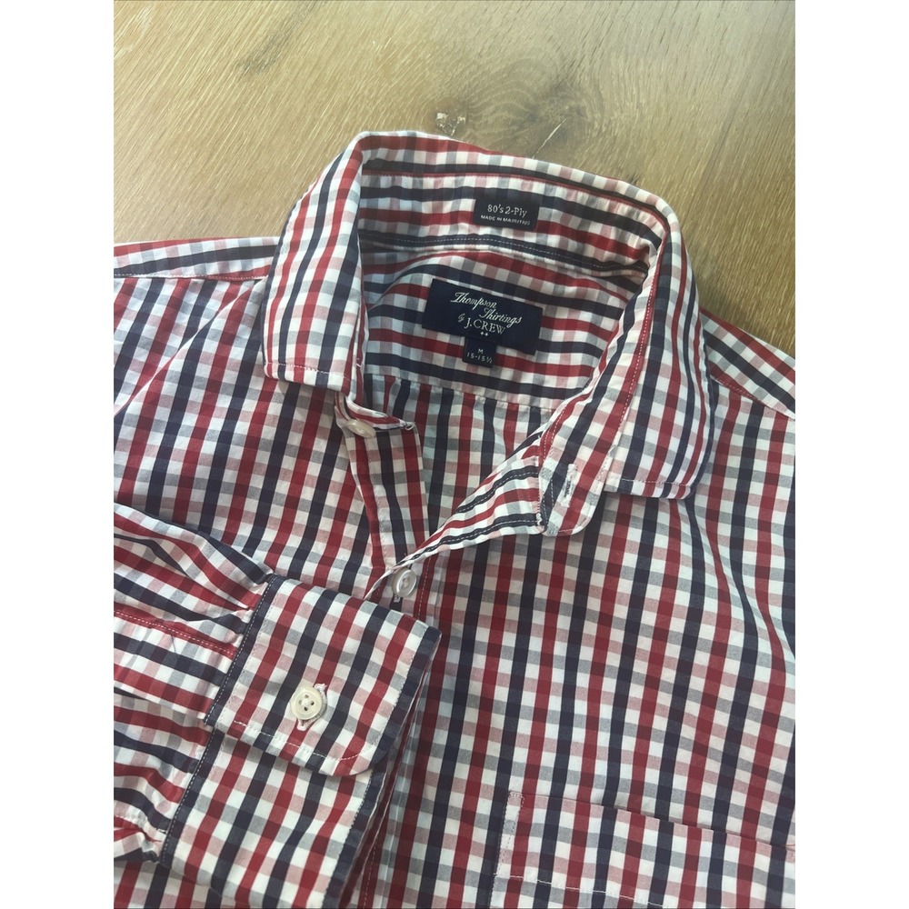 J Crew Shirt Mens Medium Red White Blue Check Button Up Long Sleeve Work Preppy